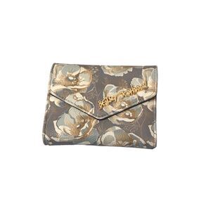 Betsey Johnson Flap Wallet XOLANA Gray & Blue Floral Print Gold Tone Logo